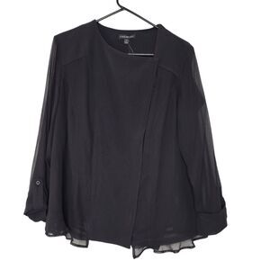 Lane Bryant Size 16 Black Sheer Chiffon Long Sleeve Diagonal Zipper Lined Blouse